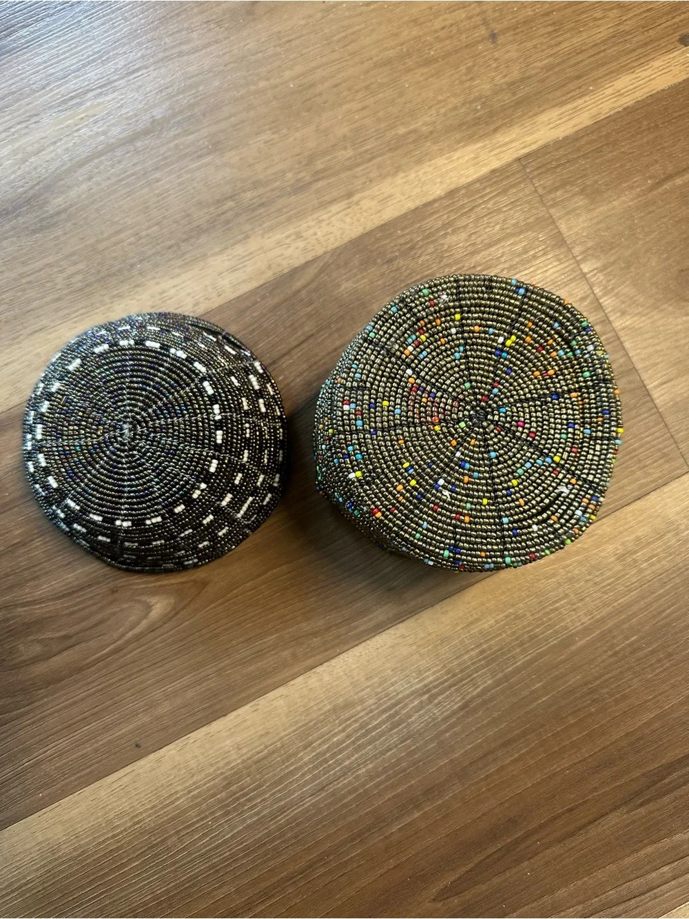 Handcrafted Black Beaded Decorative Bowl and Basket Set